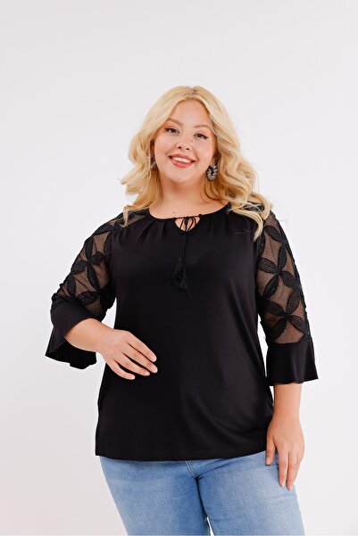 Siyezen Plus Size Blouse with Lace Ruffle Sleeves