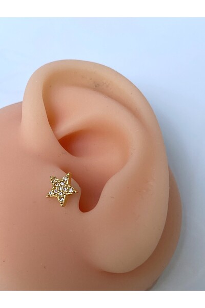 kurukafagift Helix Tragus Steel Piercing with Zircon Stone and Star Figure 8 mm