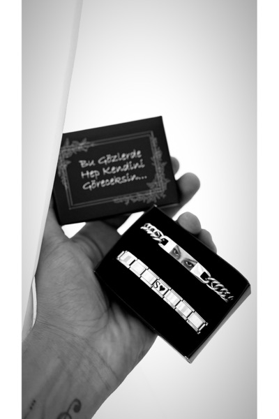 Çelik Harf İşlemeli ve Göz Baskılı Bileklik Set Kombin - Gözlerim Hep Seninle...