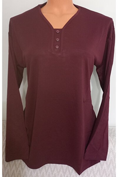 Anne Er Clothing Summer Oversize Combed Cotton Blouse Long-Sleeve Cycling Collar Maroon