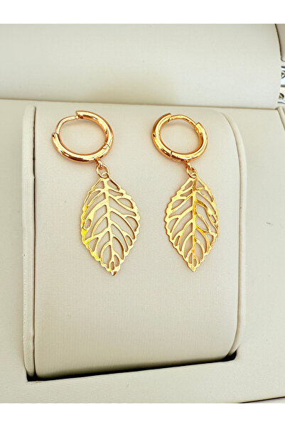 ATLASAKSESUARR Açık Yaprak Gold Altın Kaplama Küpe