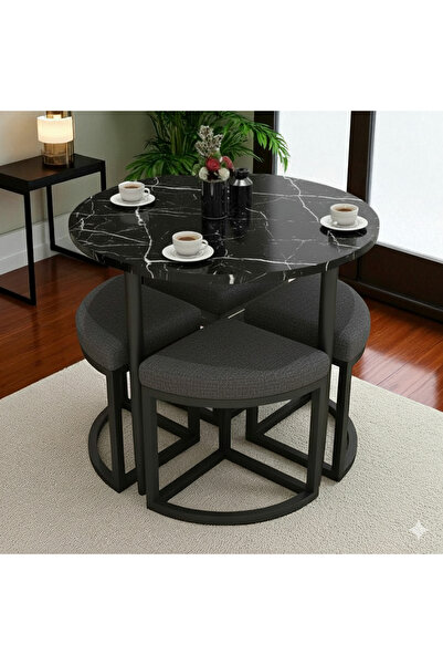 EDMONDA EV AKSESUAR ALARA YUVARLAK YEMEK MASASI TAKIMI 4 KİŞİLİK BALKON MASAS...