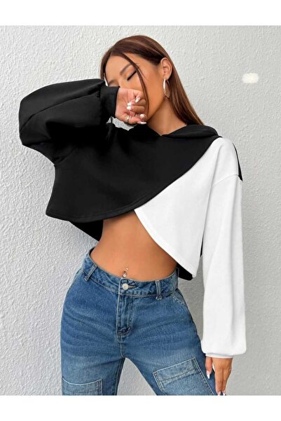 CASUALSTYLE Contrast Color Oversized Half-Length Hoodie with Hood