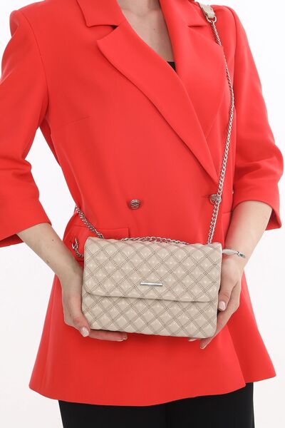 H&D COLLECTİON Καπιτονέ γυαλιστερό δερμάτινο λουράκι με αλυσίδα, πολύ κομψή τσάντα ώμου μικρού μεγέθους 717