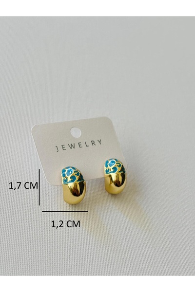 Nilsu Aksesuar Steel Enamel Oval Design Women's Earrings