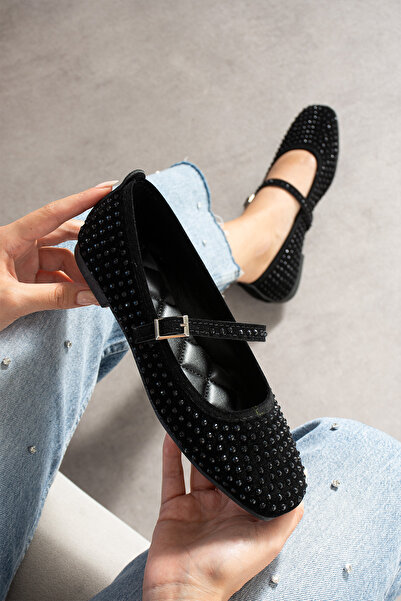 MUFUMA حذاء راقصة الباليه برباط حجري للنساء من ماري جين