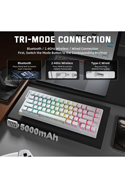 Attack Shark X68PRO HE RGB 8000Hz Kablosuz Rapid Trigger - Snap Tap 0.01mm Manyetik Switch Klavye