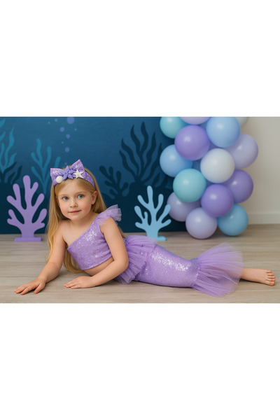 NA ADDESIGN Mermaid Costume, Sequined Mermaid Skirt Crop Set Lilac and Blue Color Option