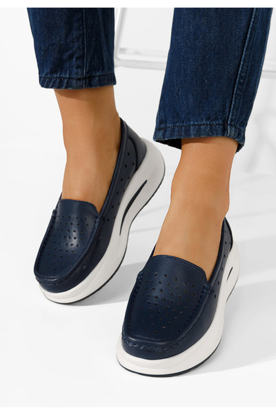 B T Shoes Tmavě modré mokasíny na platformě Laurea