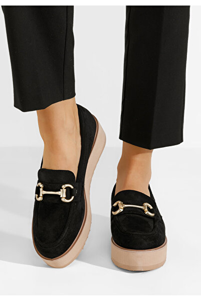 B T Shoes Čierne dámske mokasíny na platforme Leondra V6