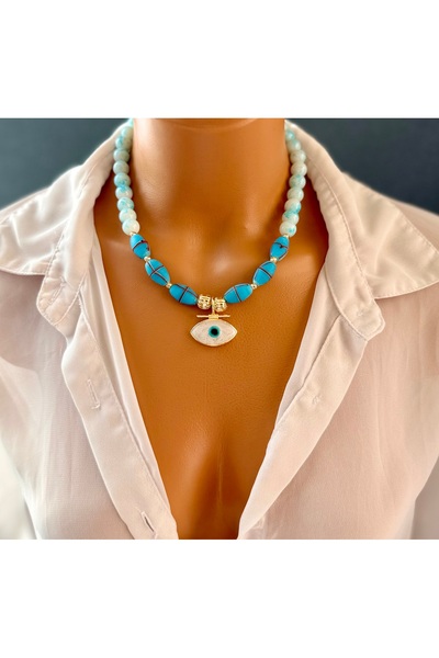 Limi Design Orange Beads, African Nepal Beads Eye Necklace