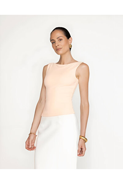 Baluxe Beige Boat Neck Cotton Blouse