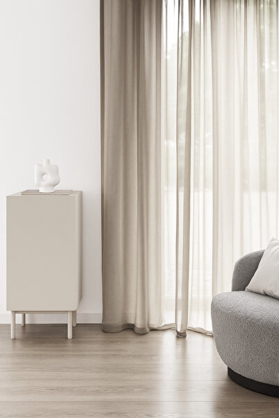 Ran Perde Kalın Dokulu Tül Perde - Bej - Pileli Dikim 1x2,5 Pile