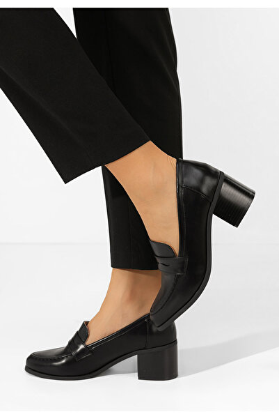 B T Shoes Loafers γυναικεια με τακουνι Sereya μαύρα