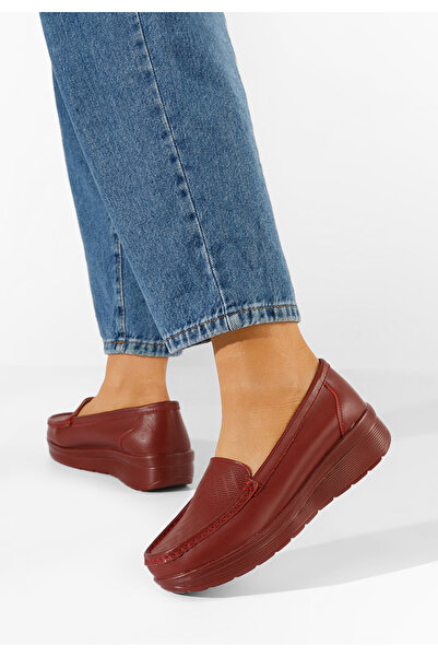 B T Shoes Bordové dámské kožené mokasíny Cíla