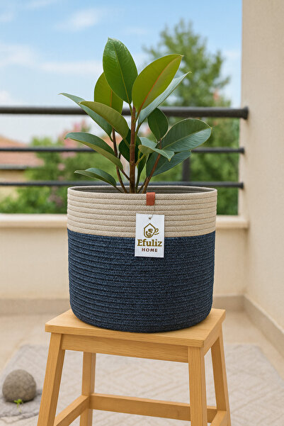 Efuliz Home Jüt-Hasır Çok Amaçlı-Dekoratif-Organizer Saksı Sepeti, Bahçe Düze...