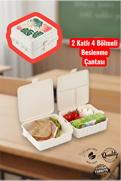 MUF HOME 4 Compartment Lunch Box, Children's Breakfast Storage Container, Student School and Picnic Lunch Box