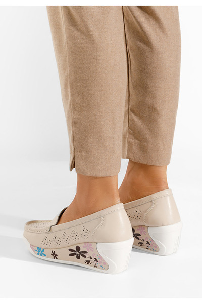 B T Shoes Béžové mokasíny na platformě Havana