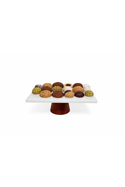 ELİT DÜKKAN Marble Presentation Plate Square Cake Stand 27 cm White Presentation Plate