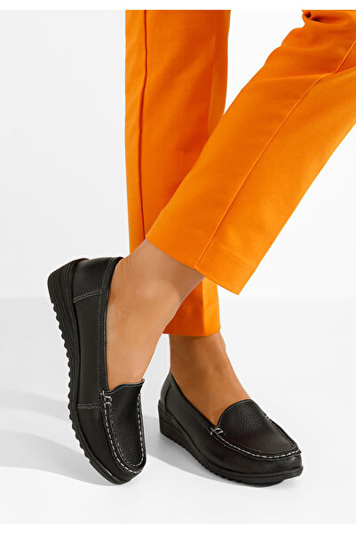 B T Shoes Čierne dámske mokasíny na platforme Storia