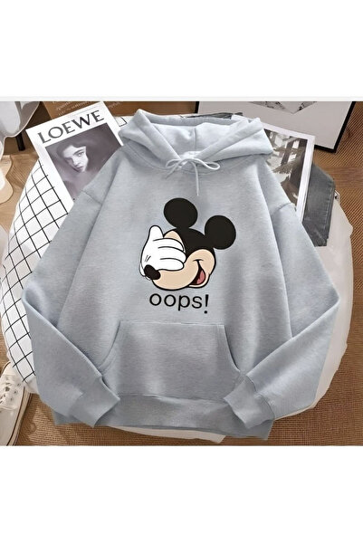 Vestiti Γκρι Unisex Φούτερ με στάμπα Μίκυ Μάους και κουκούλα, Oversize