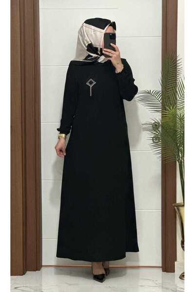 modasura 9911 K60 siyah BAKLAVA desen taşlı aerobin kumaş Büyük beden elbise ...