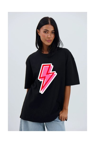 Tubinyoo Pink Red Lightning Pattern Unisex Oversize T-Shirt