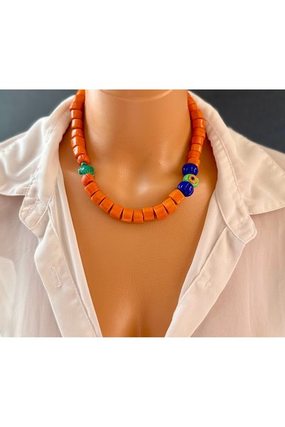Limi Design Orange Bead Design Evil Eye Necklace