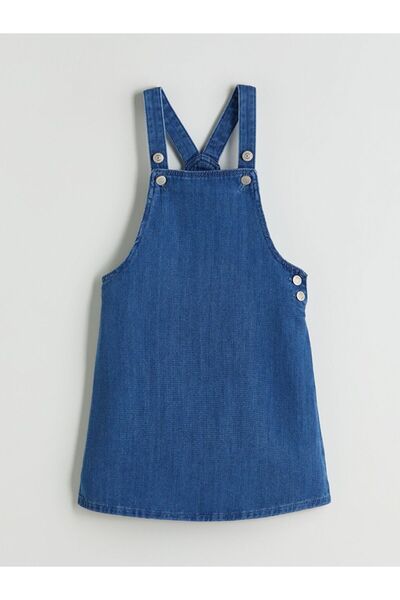 LC Waikiki LCW ECO Square Collar Girl's Jean Salopet Dress