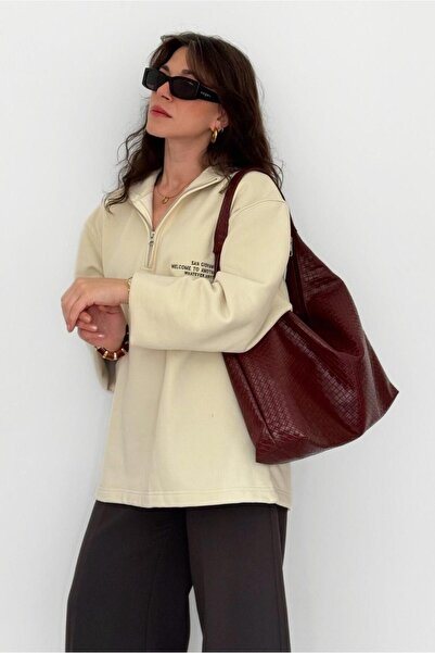 Yuka Atelier Knitted Textured Laura Women's Shopper Shoulder Bag with Loose Look and Large Volume Faux Leather