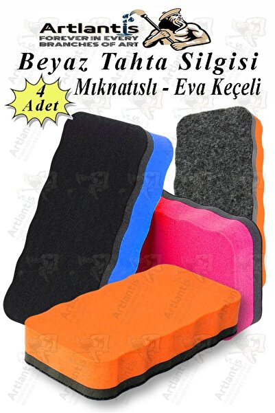 Artlantis Mıknatıslı Yazı Tahta Silgisi Eva 4 Adet Beyaz Yazı Tahtası Silgisi Manyetik Kaliteli Keçe Uçlu Eva
