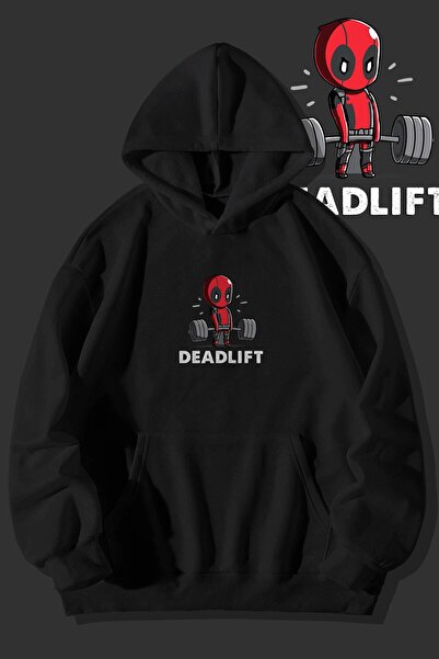 Vestiti Hanorac cu glugă unisex cu buzunar cangur negru cu imprimeu Deadpool ...