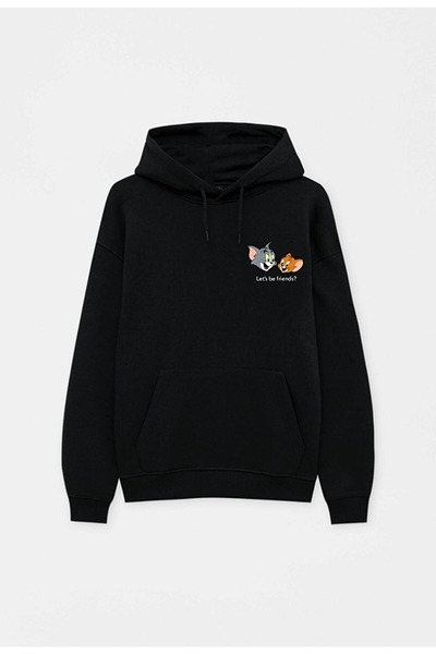 Vestiti Hanorac oversize cu glugă, unisex, negru, Tom și Jerry, cu imprimeu