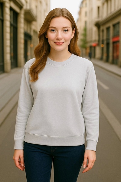 LC Waikiki سويت شيرت نسائي بأكمام طويلة ورقبة دائرية باللون الرمادي