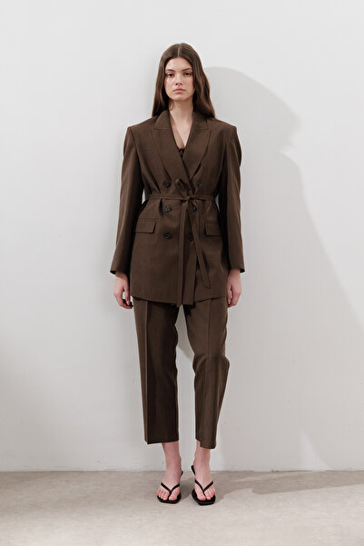 Manuka ΜΕ ΖΩΝΗ K διπλό πέτο ΜΠΛΕΖΕΡ ΜΠΟΥΦΑΝΤΑ ΣΚΟΥΡΟ ΚΑΦΕ