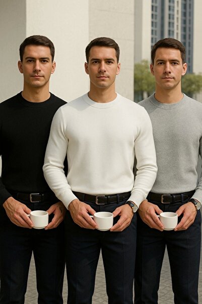 LC Waikiki 3'lü Avantajlı Paket Bisiklet Yaka Uzun Kollu Şardonlu Erkek Sweatshirt Siyah-Beyaz-Gri