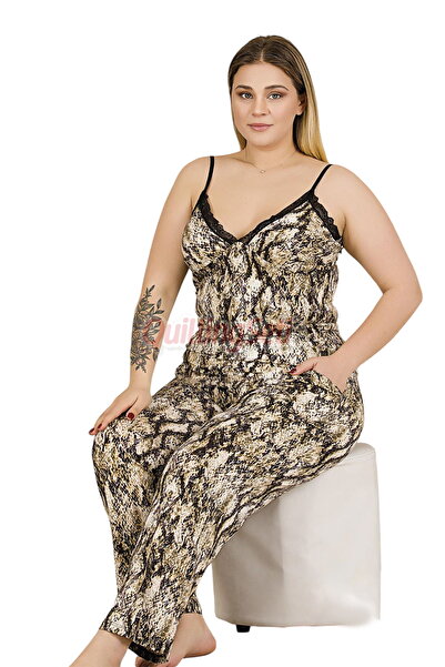 quilling Colorful and Patterned 11031 Adjustable Strap Sleeve Women's Plus Size Mom Pajamas Set