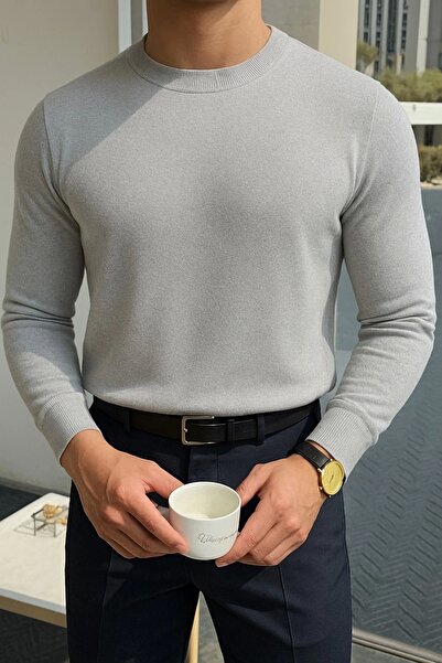 LC Waikiki سويت شيرت رجالي برقبة دائرية وأكمام طويلة باللون الرمادي