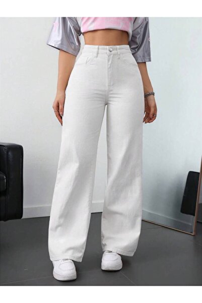 geenz manifacture Harry 90's White Lycra Super Extra High Waist Palazzo Loose Jeans (Does Not Show the Inner Waist)