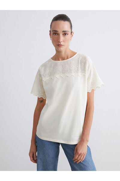 LC Waikiki Bluză de damă cu decolteu rotund și broderie, sezon nou