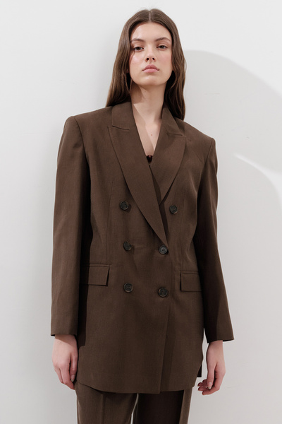 Manuka ΜΕ ΖΩΝΗ K διπλό πέτο ΜΠΛΕΖΕΡ ΜΠΟΥΦΑΝΤΑ ΣΚΟΥΡΟ ΚΑΦΕ