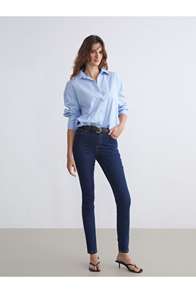 LC Waikiki LCW Jeans Indigo Beli Kemerli Mercury Skinny Fit Kadın Jean Pantolon W57038Z8NVY25