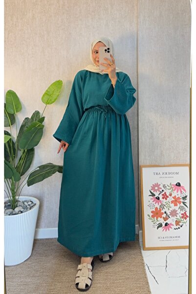 Moda Lippa Set casual cu fustă din muselină verde petrol