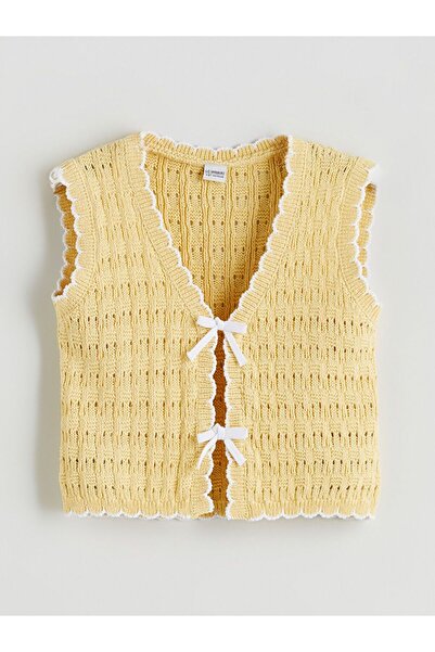 LC Waikiki Lcw Kids V-Neck Bow Detailed Girl's Knitwear Vest