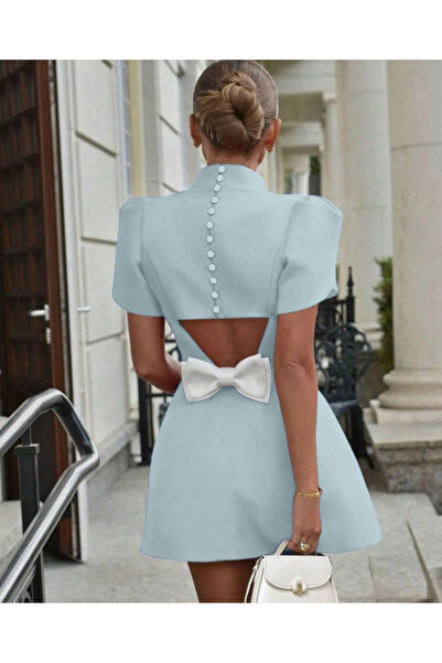 Sisa Butik Scuba Dalgıç Kumaş Fiyonk Ve Düğme Detaylı Elbise