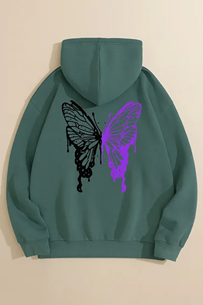 CLASSY.MODA Unisex Oversize 3 Thread Hoodie 🦋   Butterfly Patterned Hooded Sweatshirt Casual Comfortable Streetwear Style