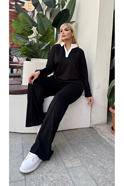 Butik Nilyam Дамски комплект от еластичен спортен екип с яка с големи размери 24904