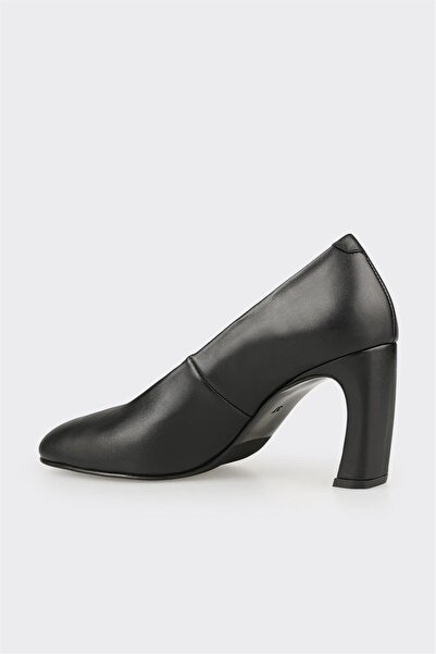 Elle Shoes Siyah Deri Kadın Orta Topuk Ayakkabı