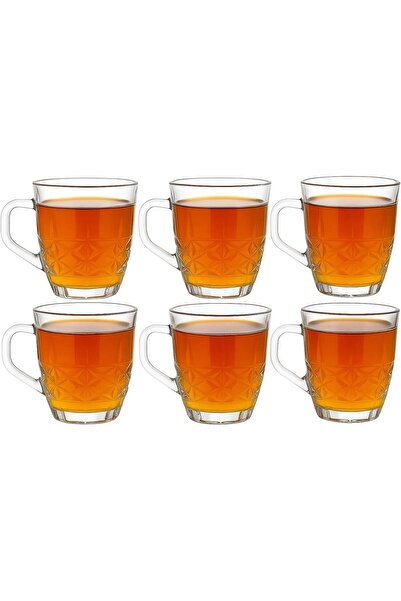 SAQOWARE 6 Pcs Tea Glass Mug Set With Handle, 235ml | 6 Pcs Clear Glass Coffee Mugs Premium Quality Glassware