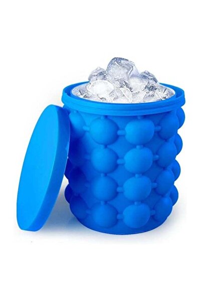 DOMEET Ice Cube Mold Ice Trays, Large Silicone Ice Bucket, 2 in 1 Ice Cube Maker, Portable (Blue)
